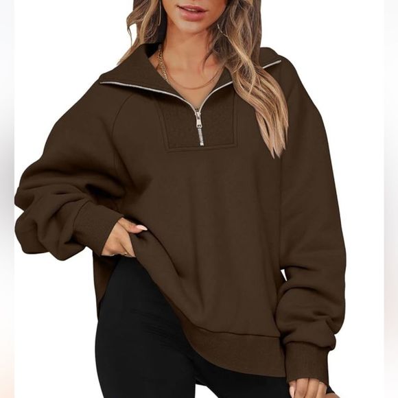 Womens Half Zip Oversized Sweatshirts Casual fleece nude color jacket NWT - Picture 1 of 5